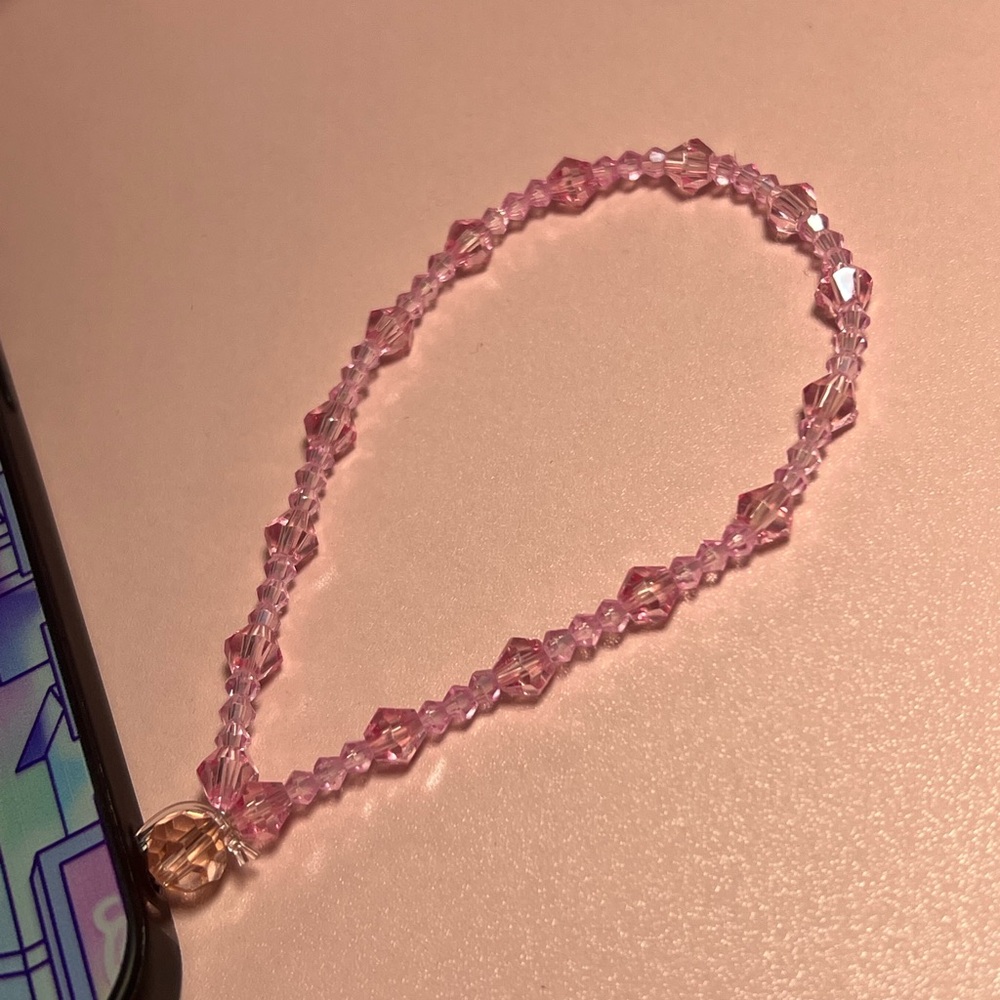 Pink Beaded Phone Charm - Picture 2 of 4
